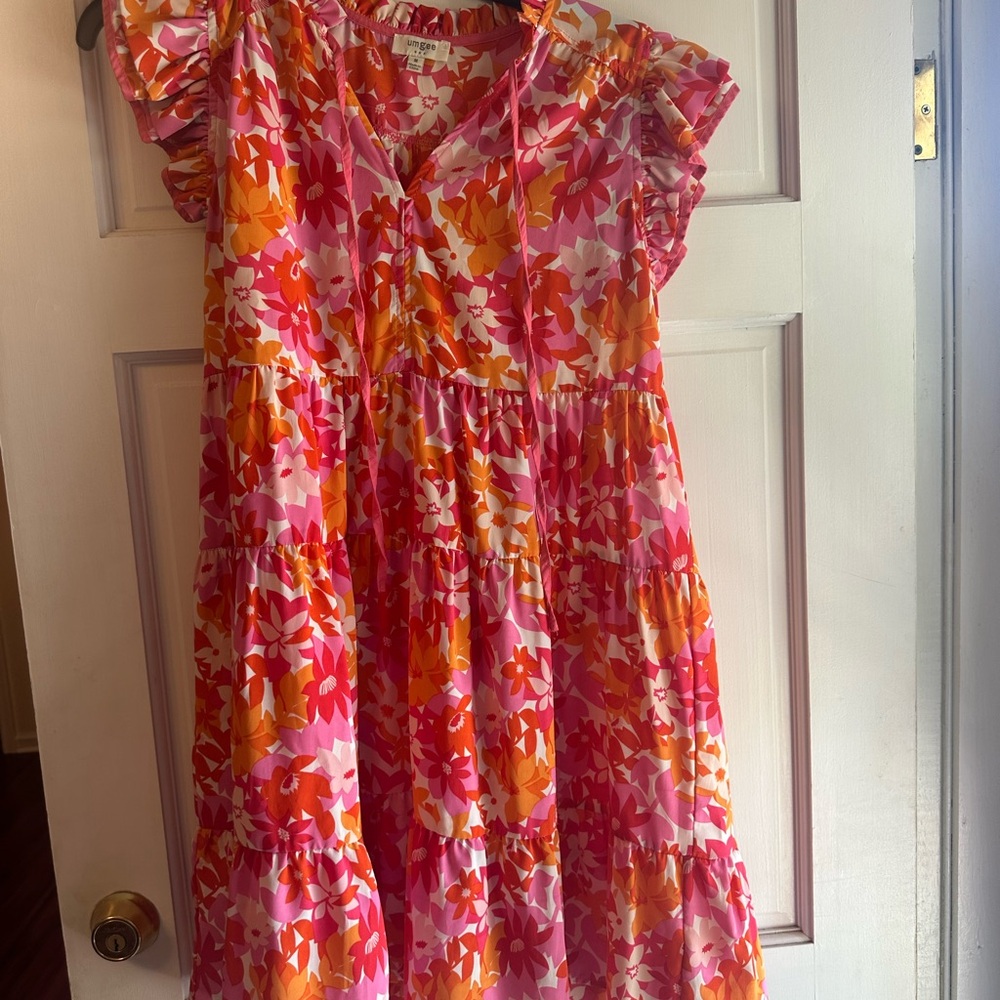Umgee Pink & Orange Floral Tiered Dress for Girls